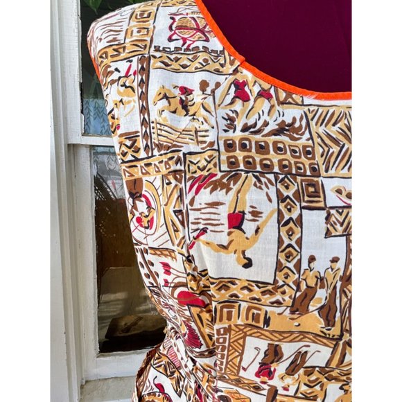 Vintage 1950s Cotton Full Smock Apron Surfers Fish Golfing - Picture 7 of 13